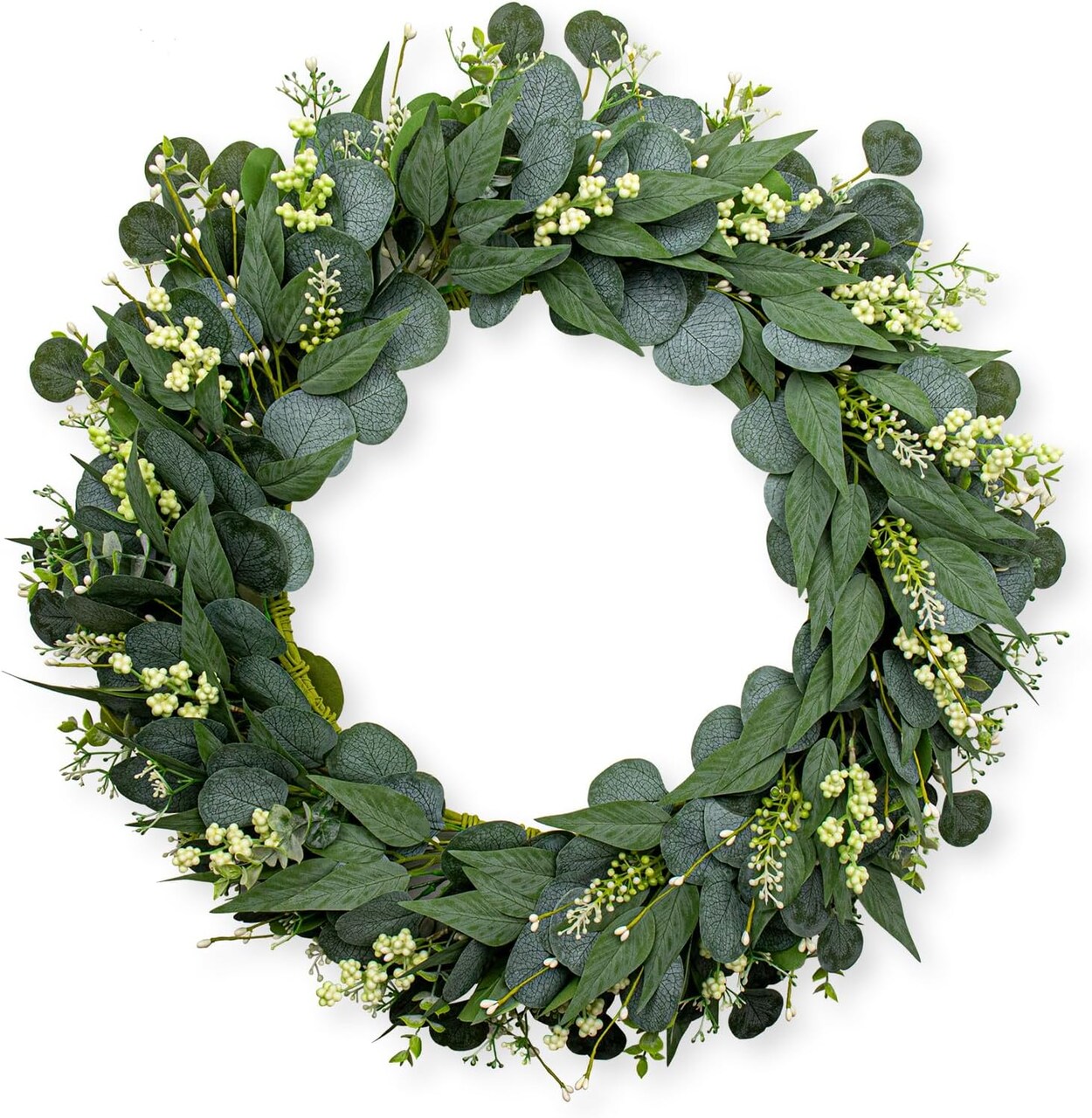 26" Green Eucalyptus Wreath – Artificial Greenery for All-Season Front Door & Home Décor